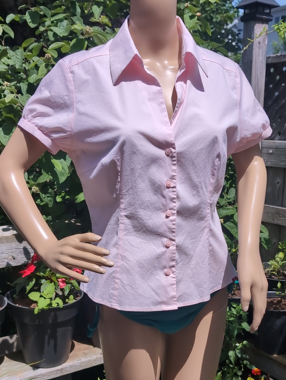 Vintage Late 90's Esprit Light Pink Short-Sleeve Button Down Blouse